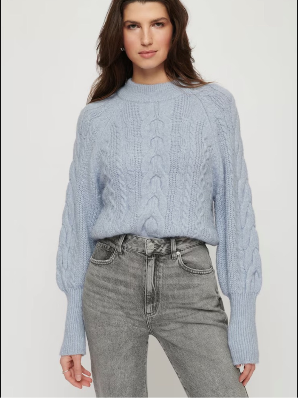 Dynamite Blue Cable Knit Mock Neck Sweater